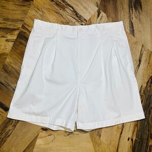 Vintage 90s Abercrombie & Fitch White Pleated Chino Shorts 34 Made in USA